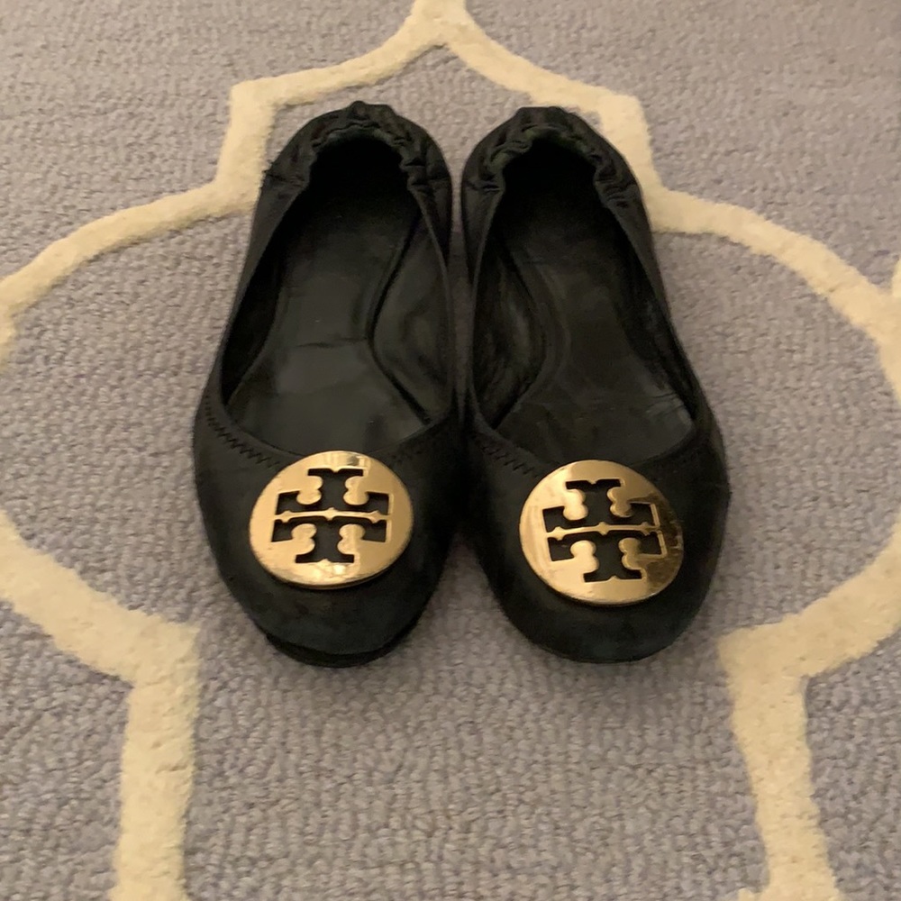 Tory Burch Black Leather Reva Ballet Flats